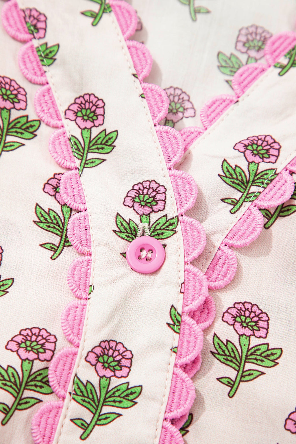 Floral Scallop Trim V-Neck Button Front Maxi Dress