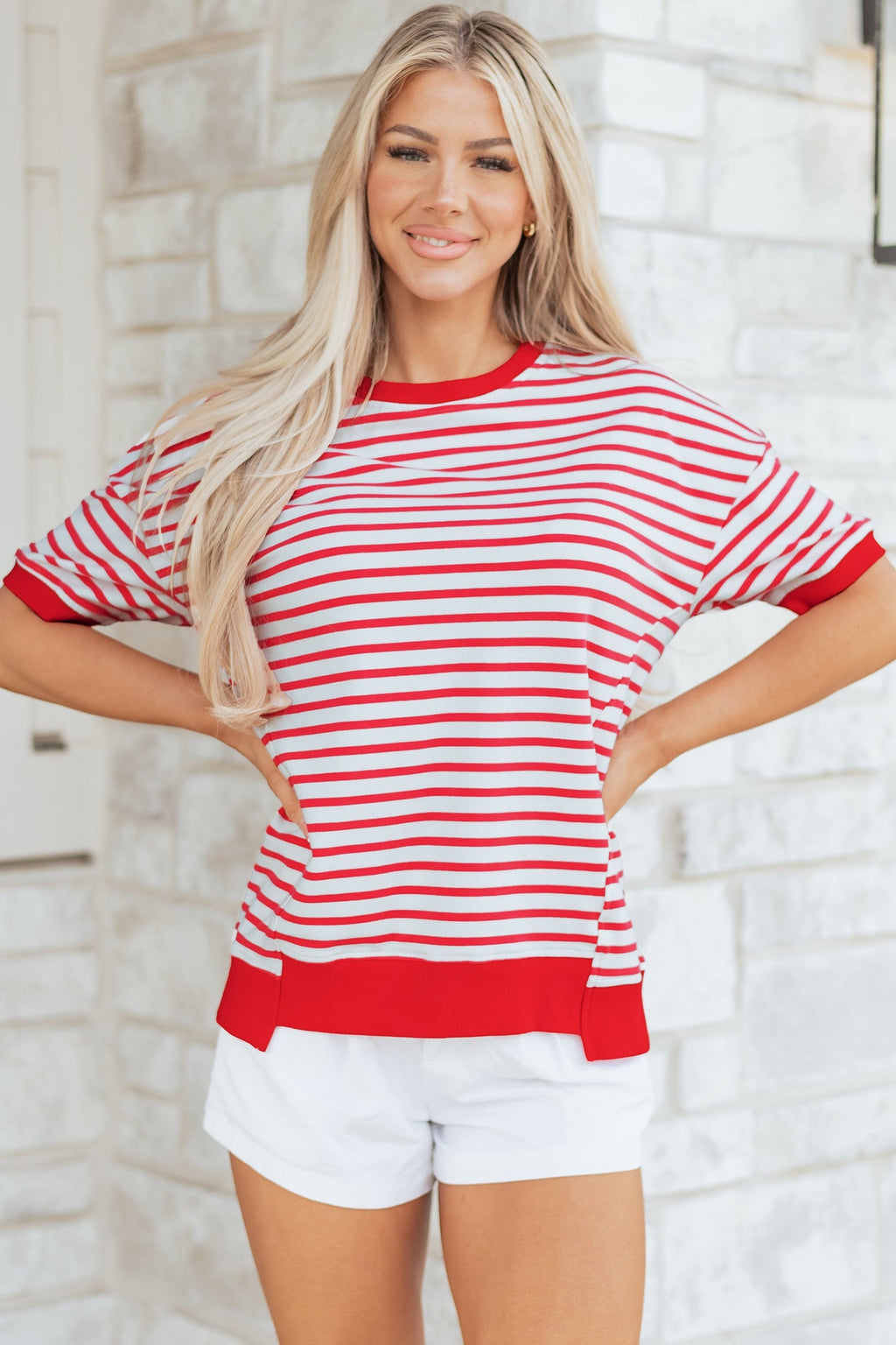 Stripe Drop Shoulder Short Sleeve T-Shirt