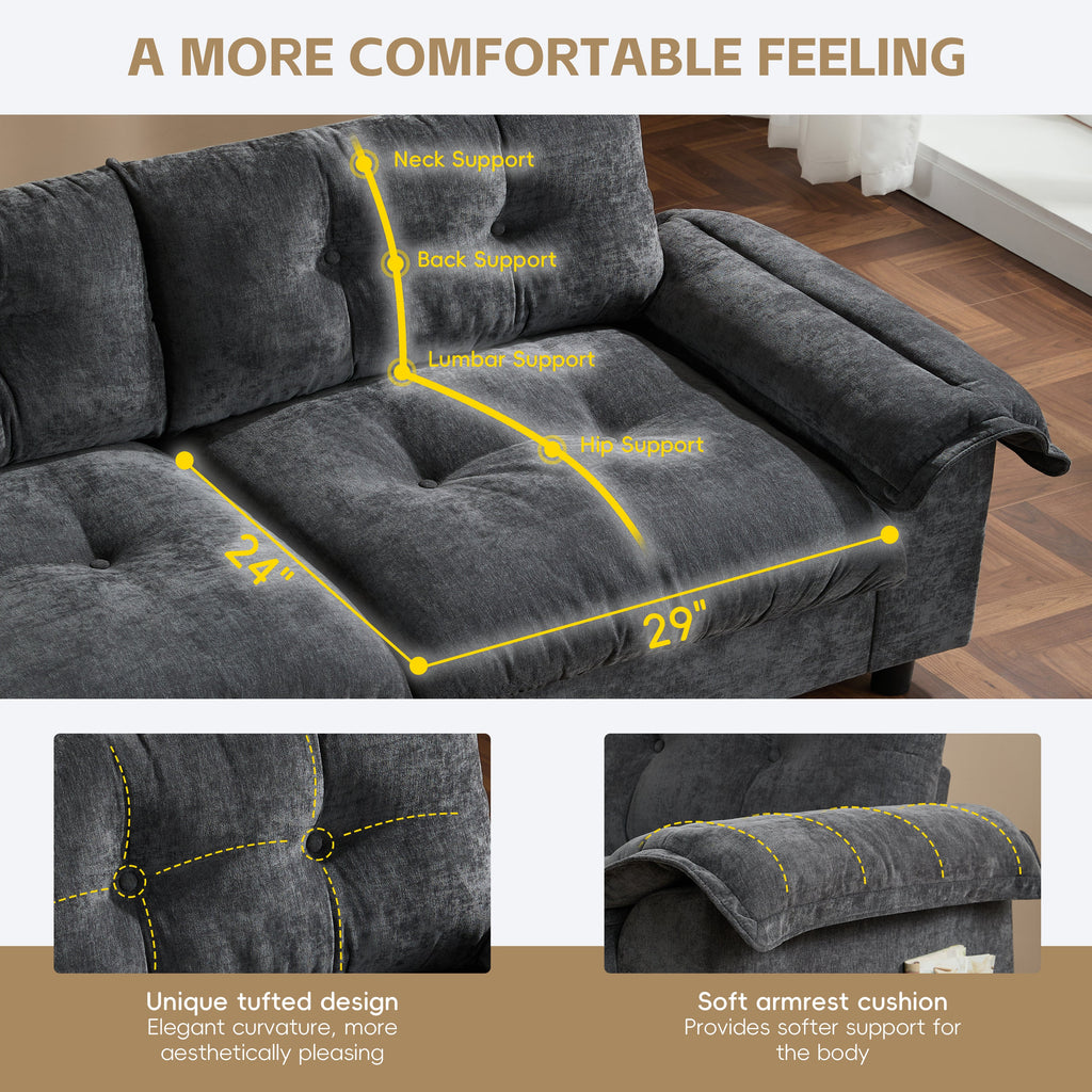 [VIDEO]104*60' Sectional Sofa, L-Shape with Multifunctional Armrest, Dual-Port Charging, Cup Holder, Side Storage Pockets, Movable Storage Ottoman, Unique Tufted Design, Soft Cushion, Chenille,3colors