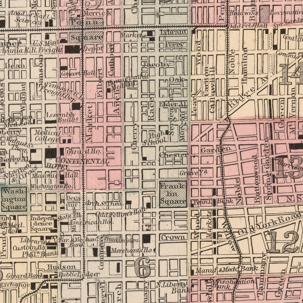 Vintage Map of Philadelphia, Pennsylvania 1868
