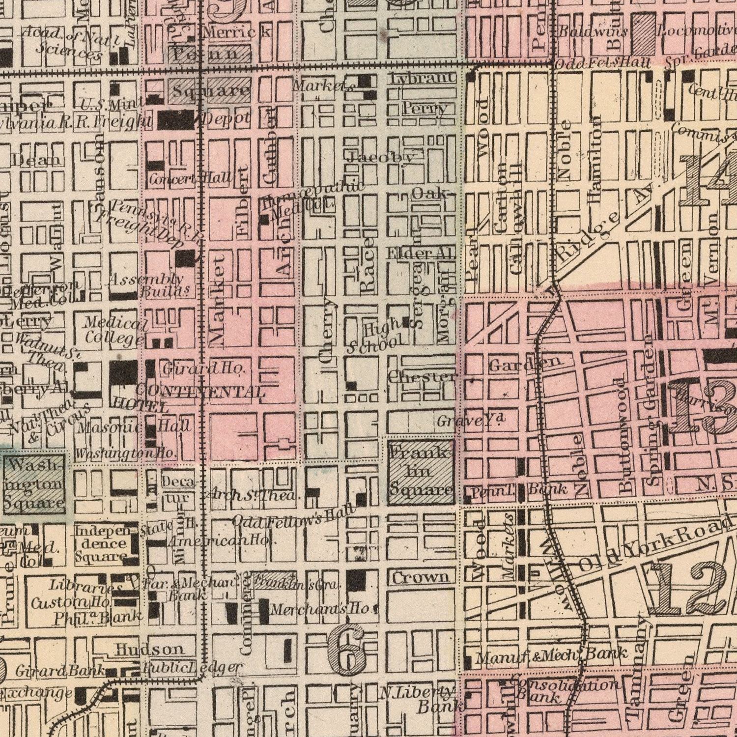 Vintage Map of Philadelphia, Pennsylvania 1868