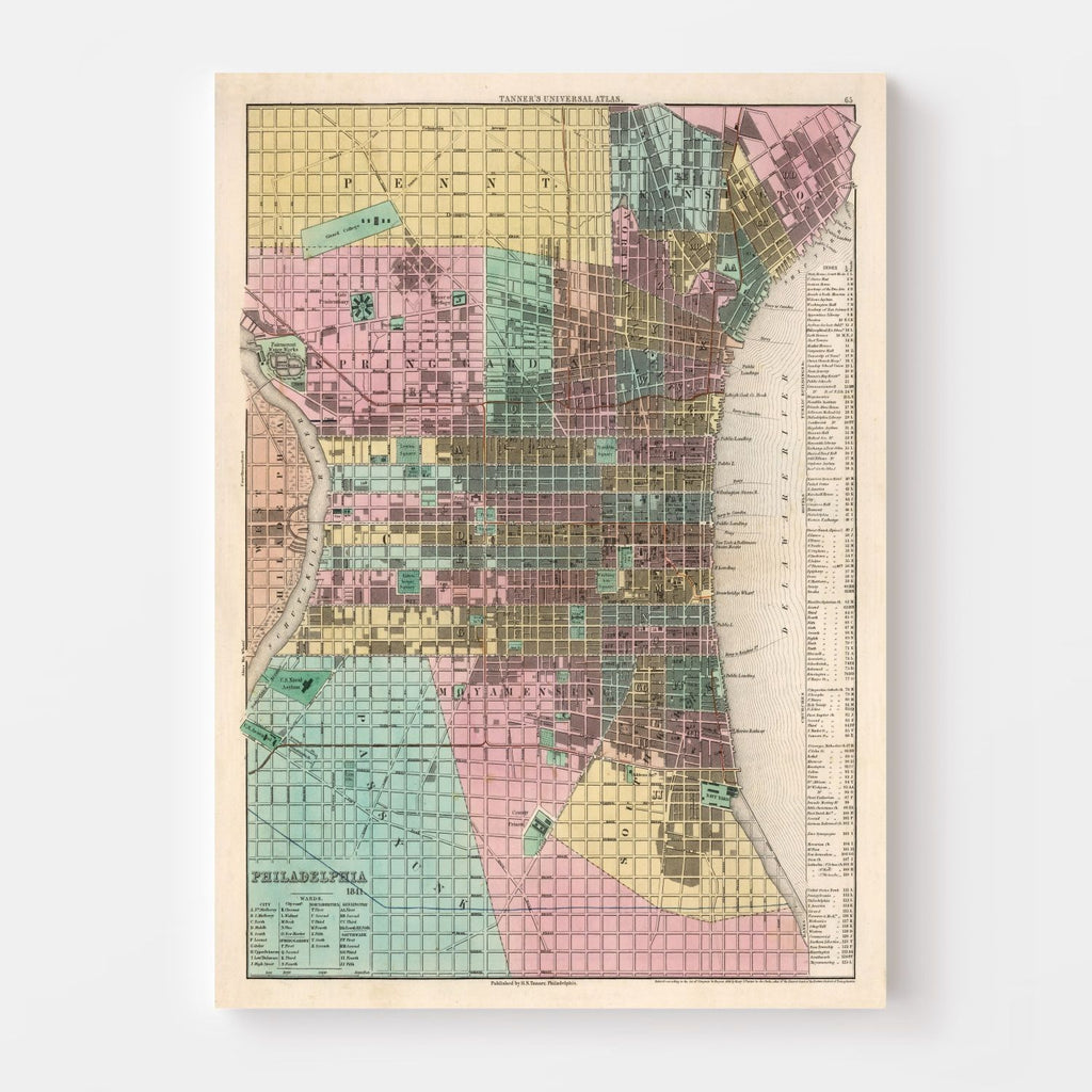 Vintage Map of Philadelphia, Pennsylvania 1836