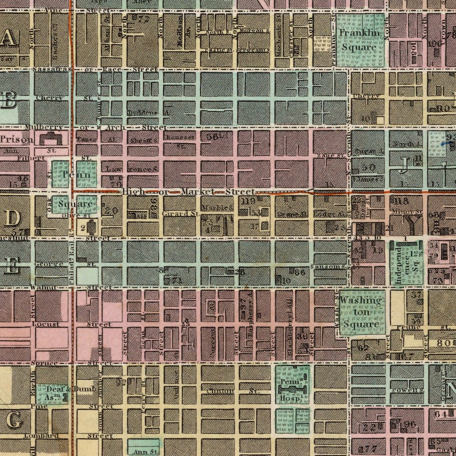 Vintage Map of Philadelphia, Pennsylvania 1836