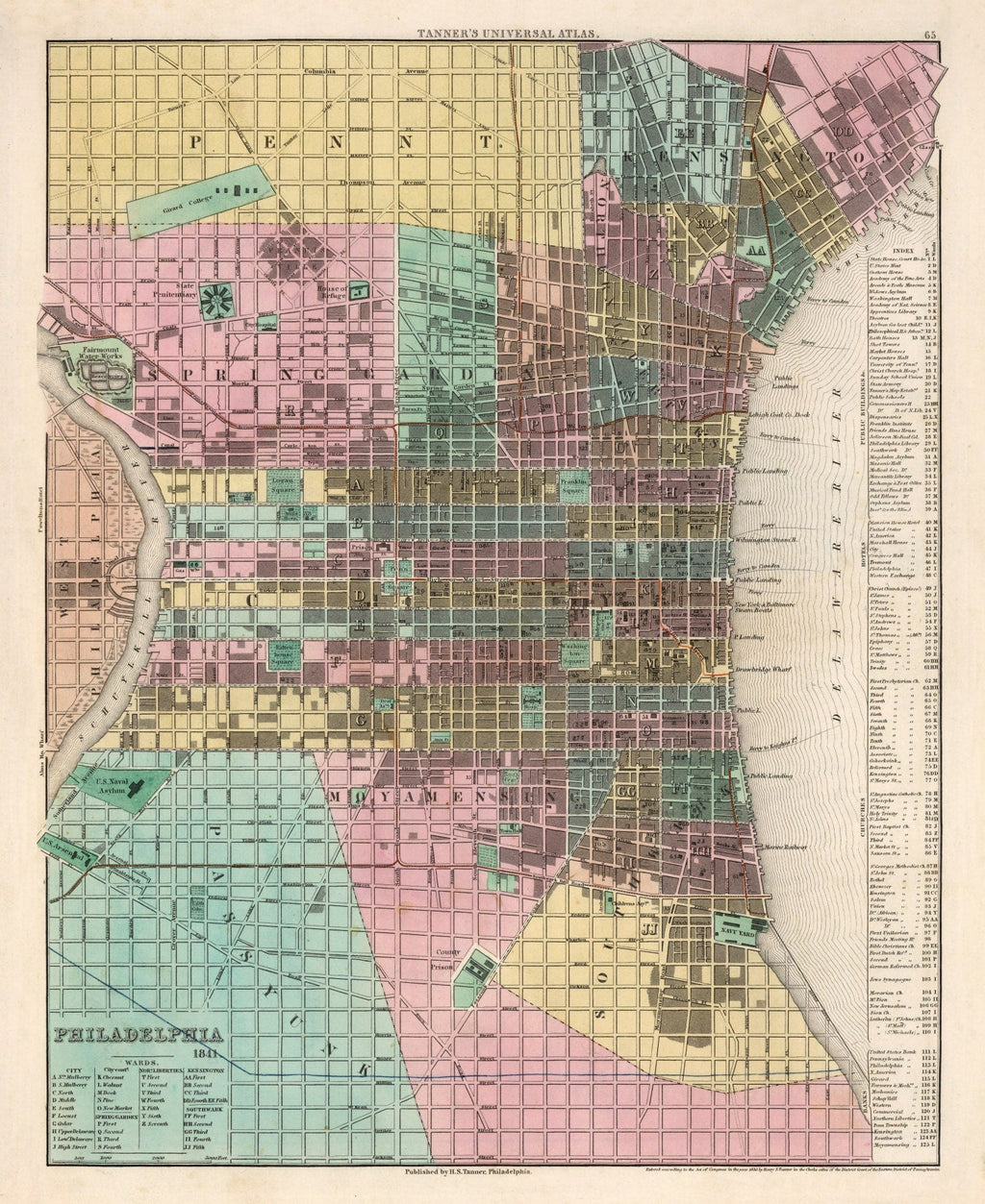 Vintage Map of Philadelphia, Pennsylvania 1836