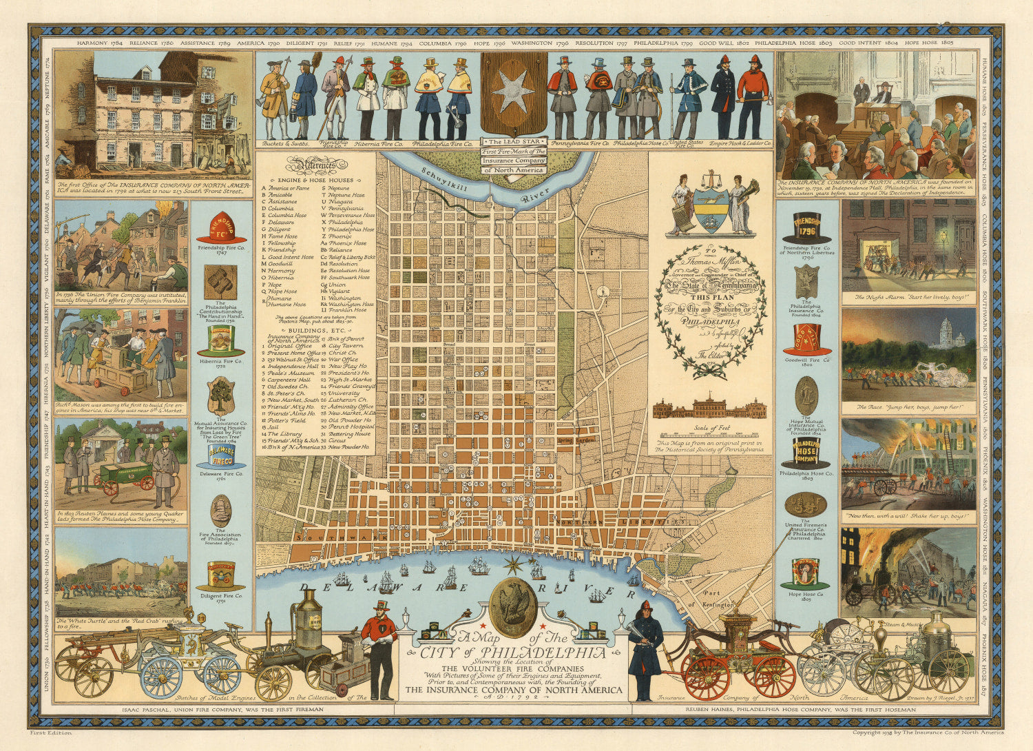 Vintage Map of Philadelphia, Pennsylvania 1938