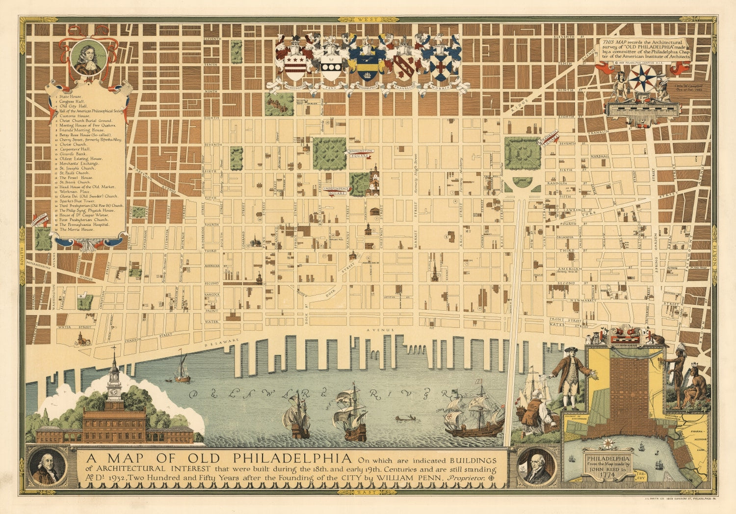 Vintage Map of Philadelphia, Pennsylvania 1934