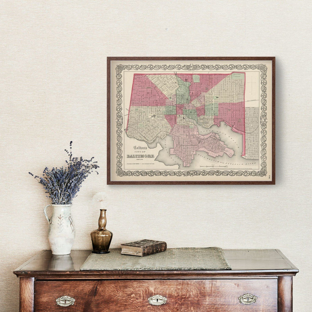 Vintage Map of Baltimore, Maryland 1865