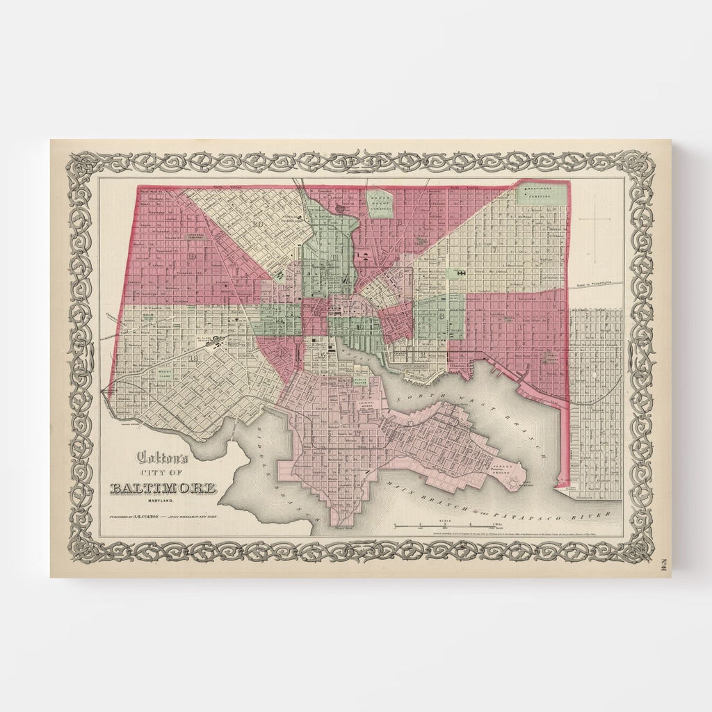 Vintage Map of Baltimore, Maryland 1865