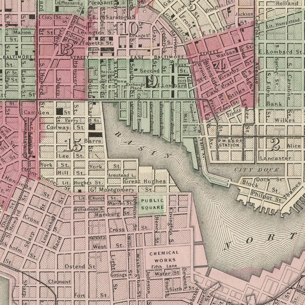 Vintage Map of Baltimore, Maryland 1865