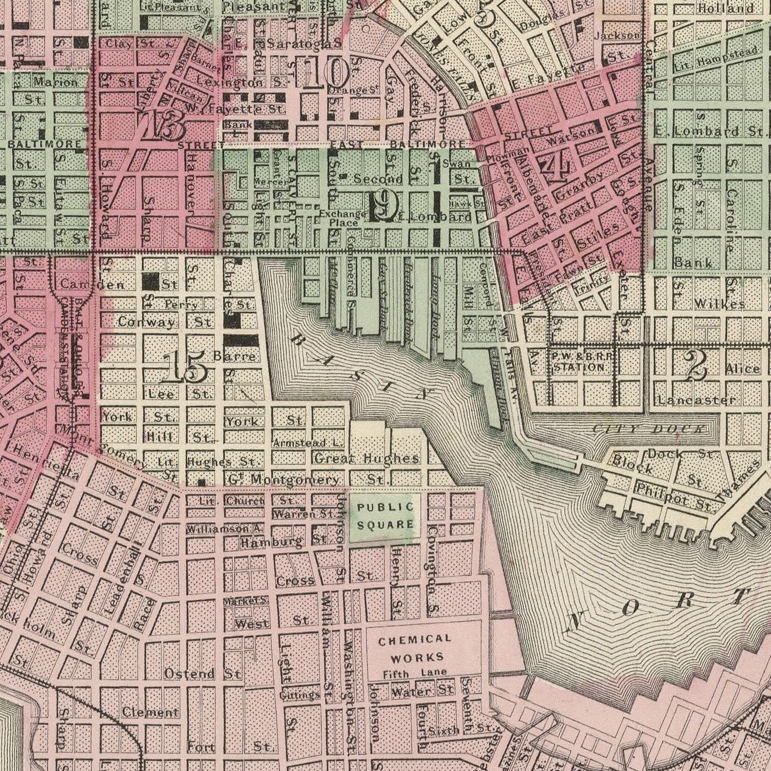 Vintage Map of Baltimore, Maryland 1865