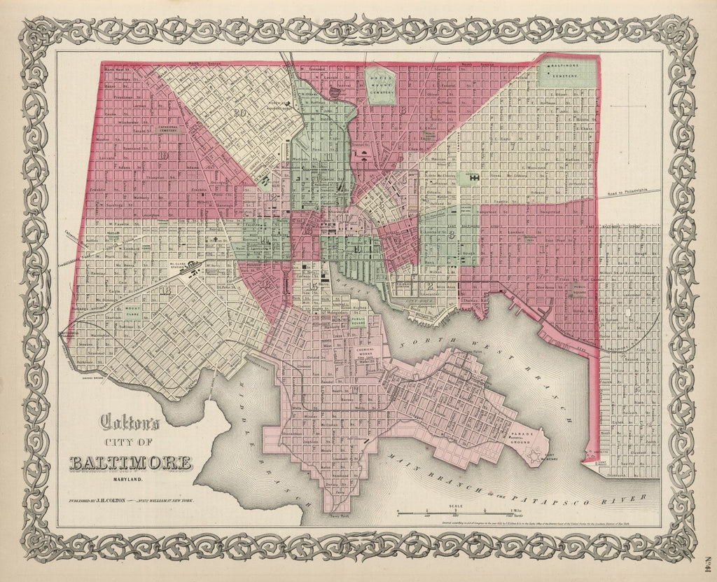 Vintage Map of Baltimore, Maryland 1865