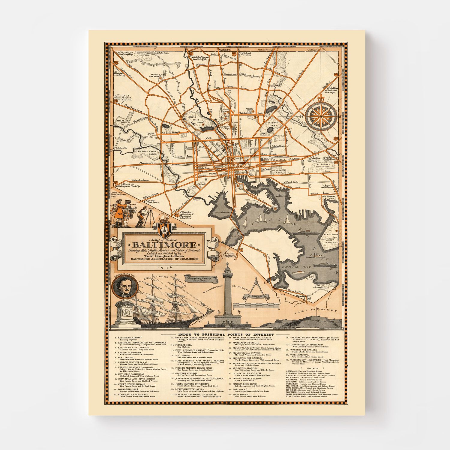 Vintage Map of Baltimore, Maryland 1936
