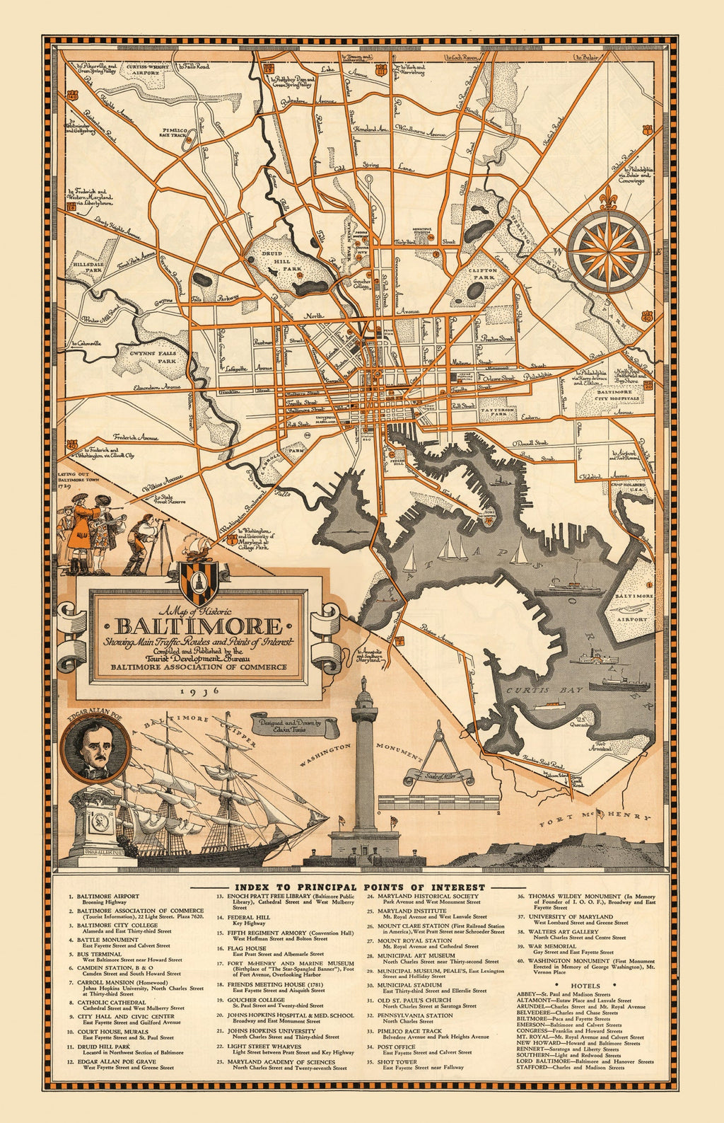 Vintage Map of Baltimore, Maryland 1936