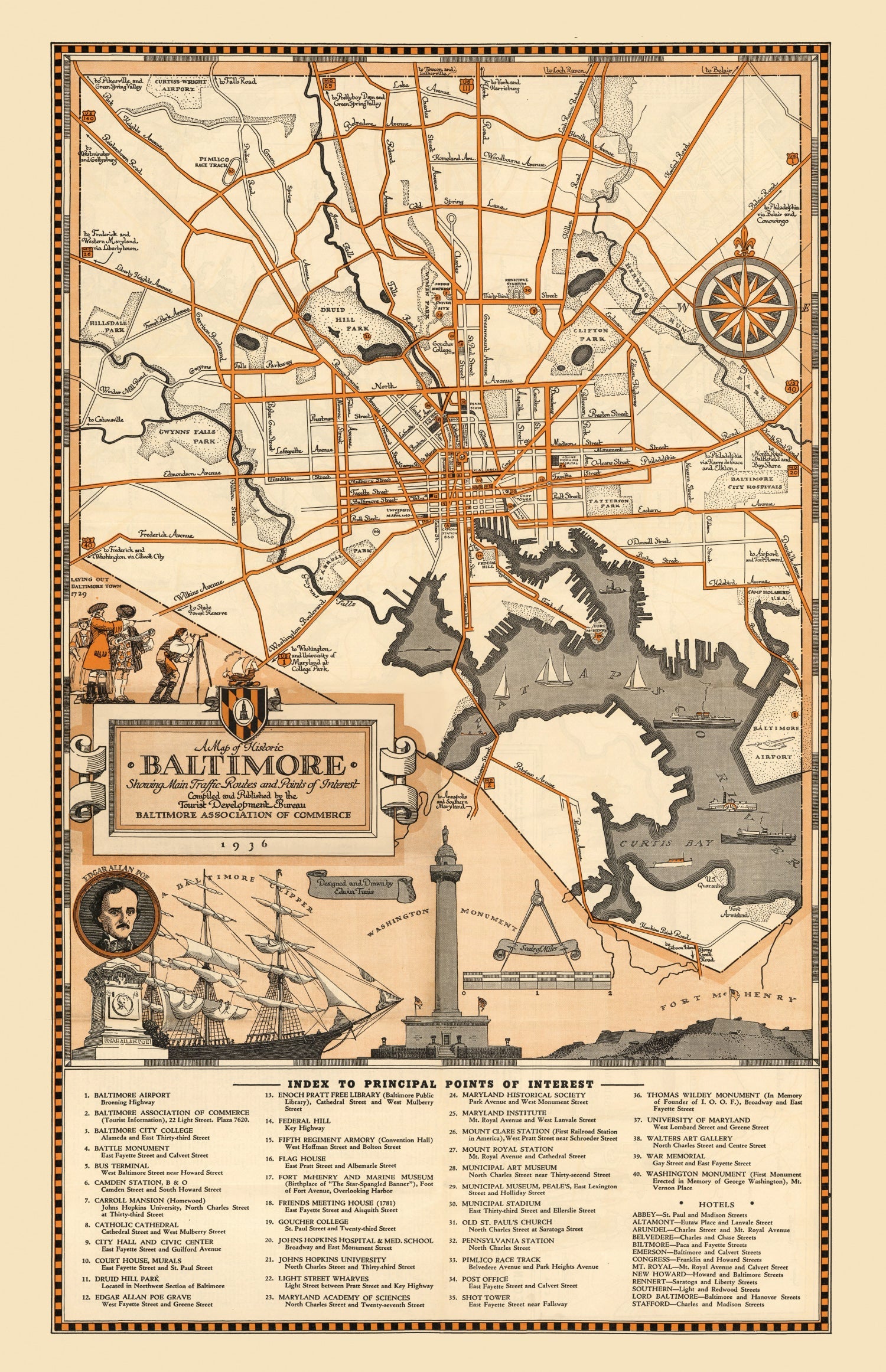 Vintage Map of Baltimore, Maryland 1936