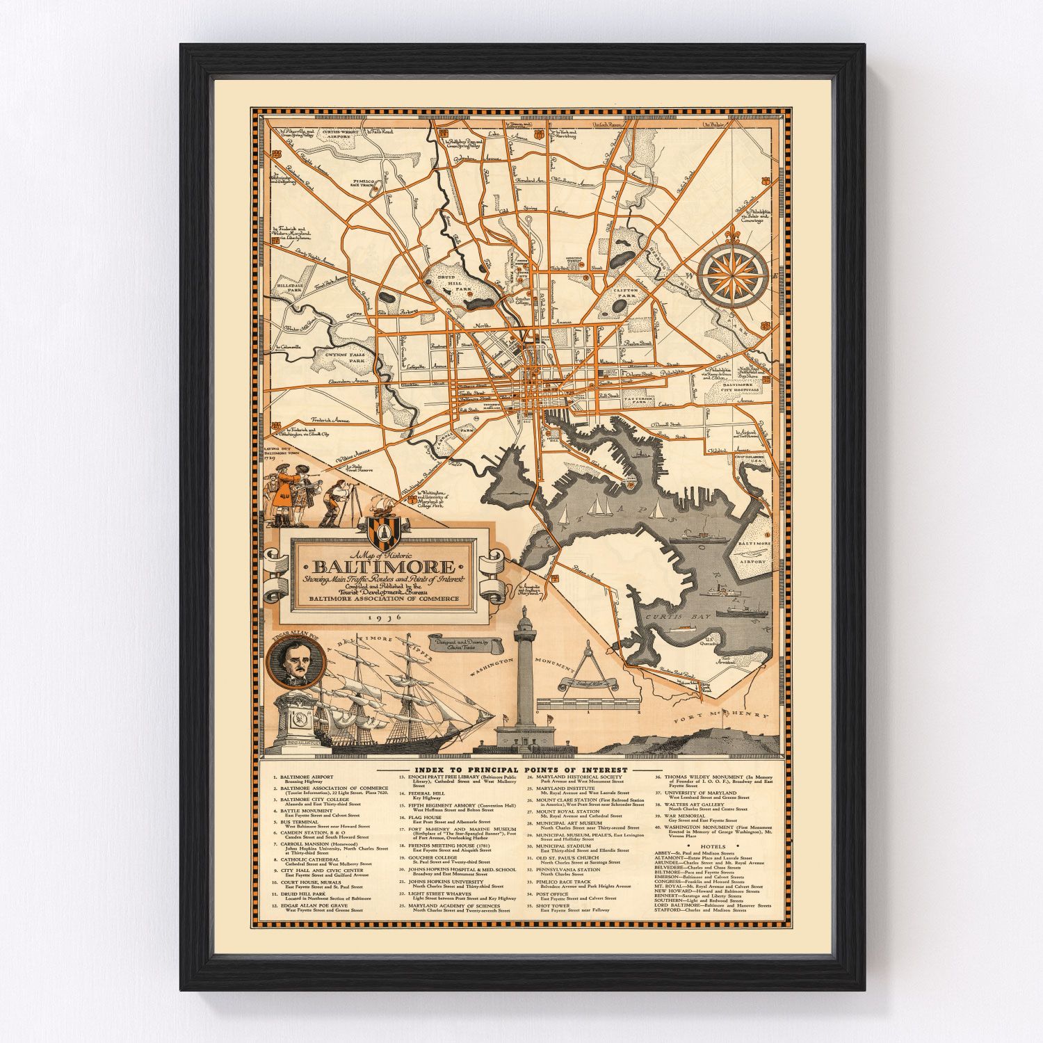 Vintage Map of Baltimore, Maryland 1936