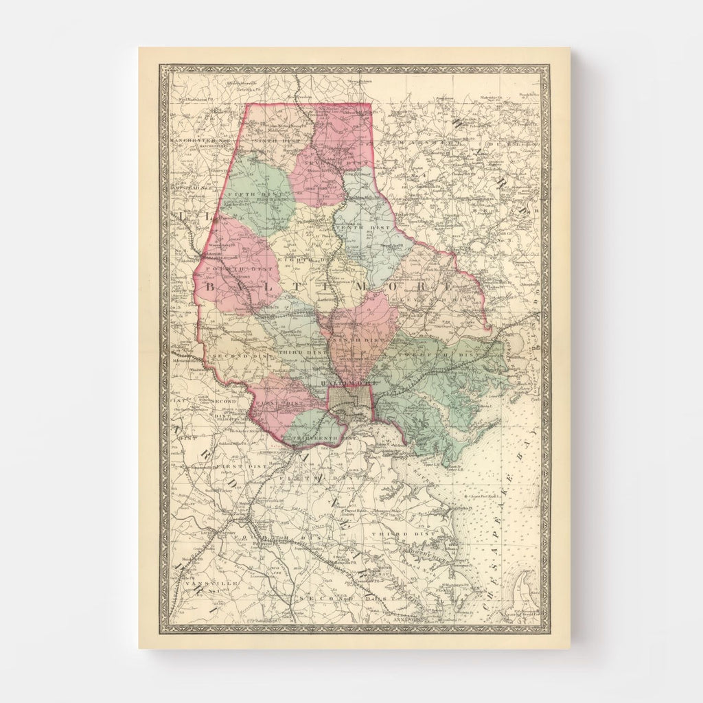 Vintage Map of Baltimore, Maryland 1866