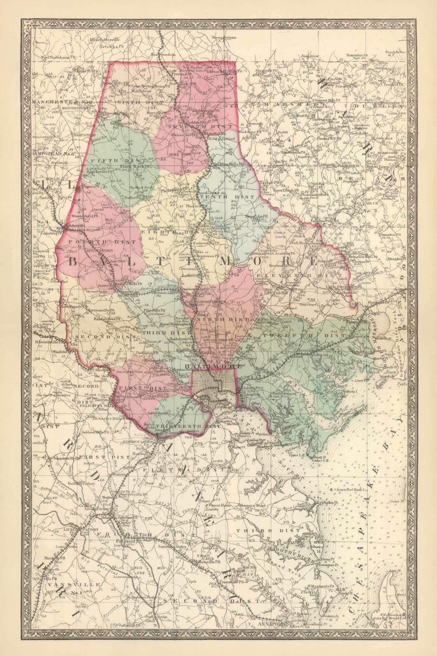 Vintage Map of Baltimore, Maryland 1866