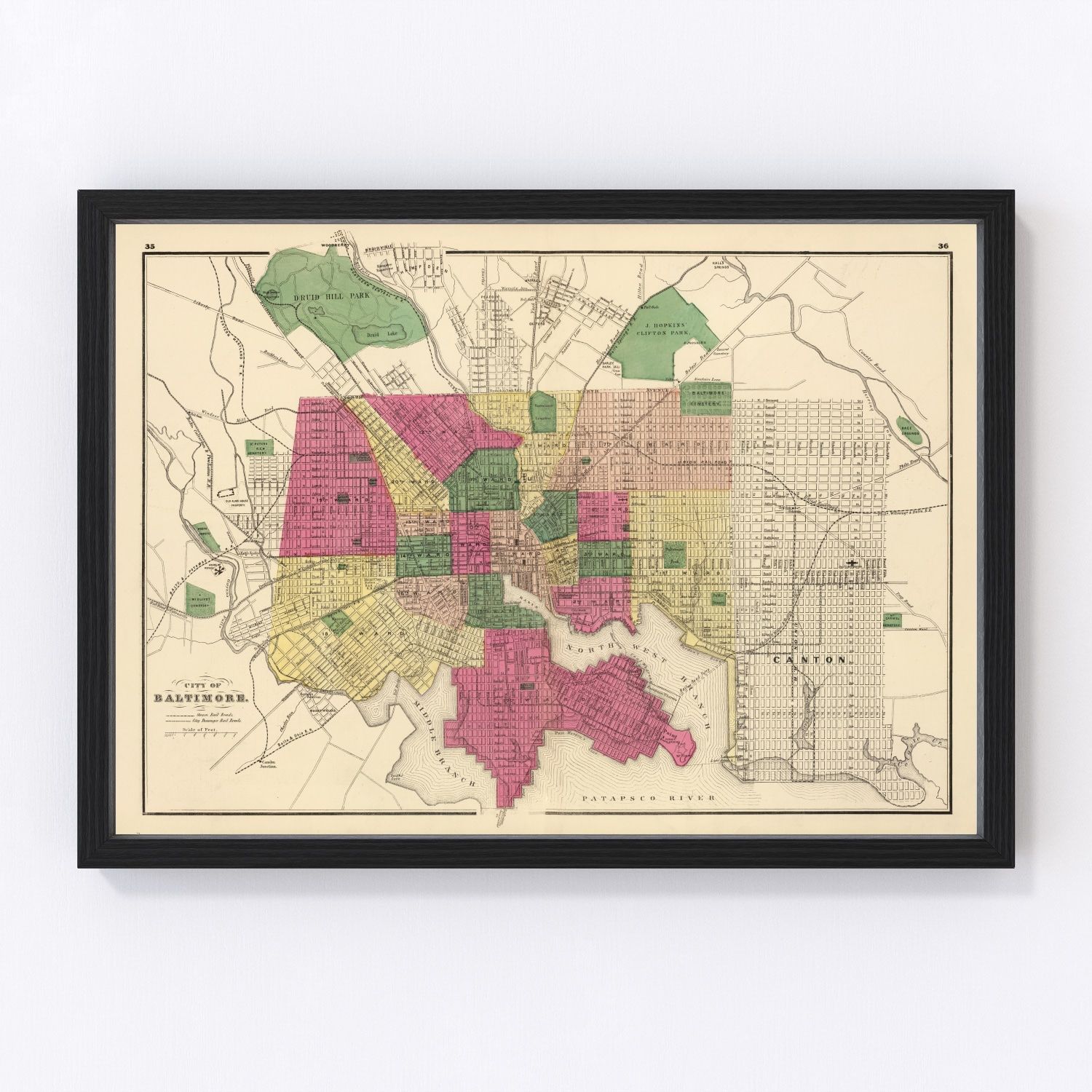 Vintage Map of Baltimore, Maryland 1873