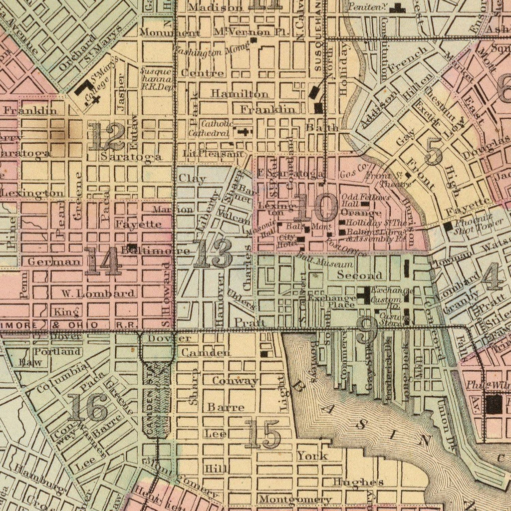 Vintage Map of Baltimore, Maryland 1870