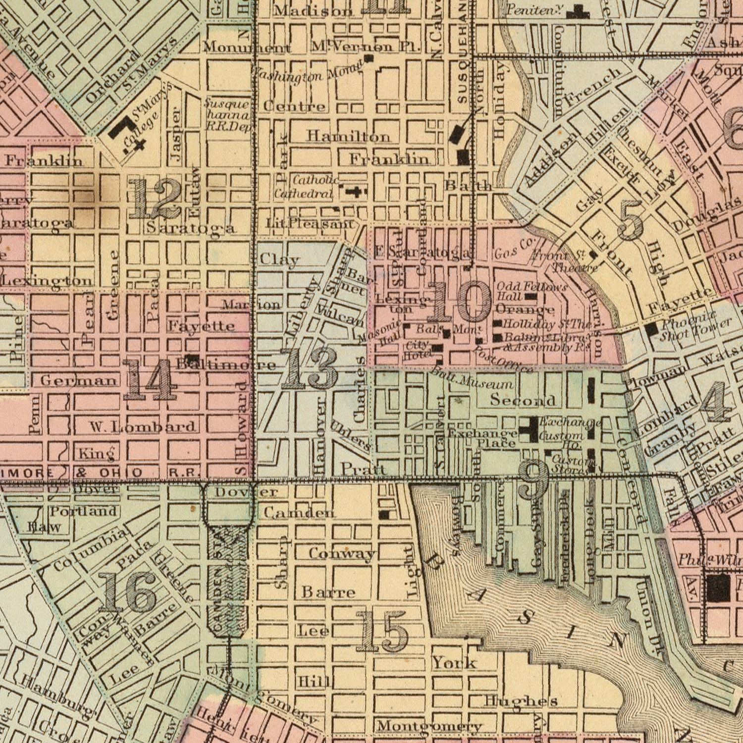 Vintage Map of Baltimore, Maryland 1870