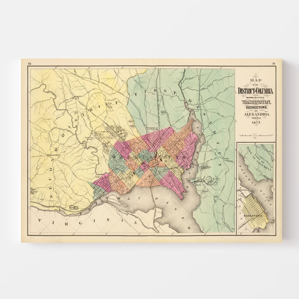 Vintage Map of Washington, DC 1873