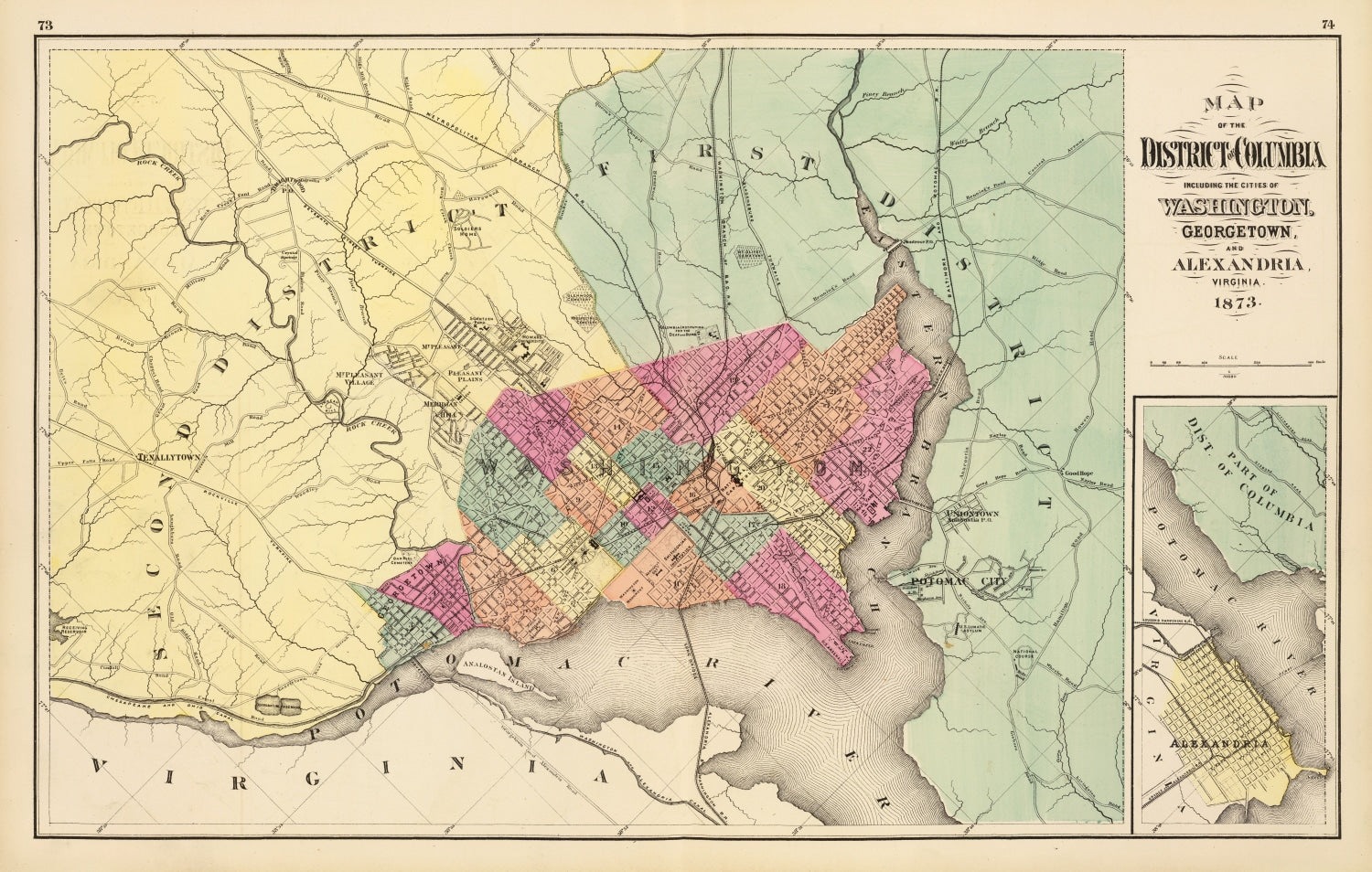 Vintage Map of Washington, DC 1873
