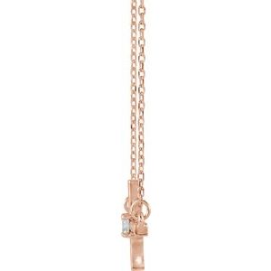 14K Rose Gold 1/10 CTW Lab-Grown Diamond Sideways Cross 16-18" Necklace