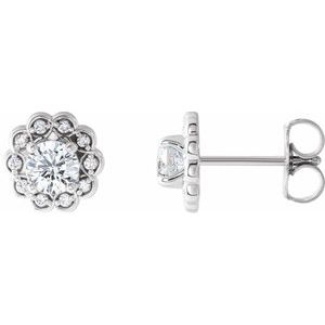 14K White Gold 5/8 CTW Natural Diamond Halo-Style Earrings