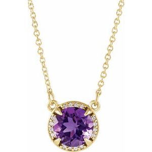 14K Yellow Gold 8 mm Natural Amethyst & .05 CTW Natural Diamond 16" Necklace