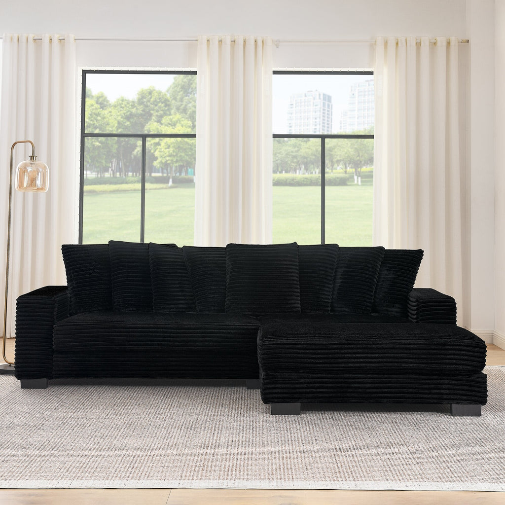 Corduroy Tufted Upholstered Sleeper Sectional Sofa, L-Shaped Modular Convertible Sofa , Can freely change the position of the footrests-Black(Assembly is required)
