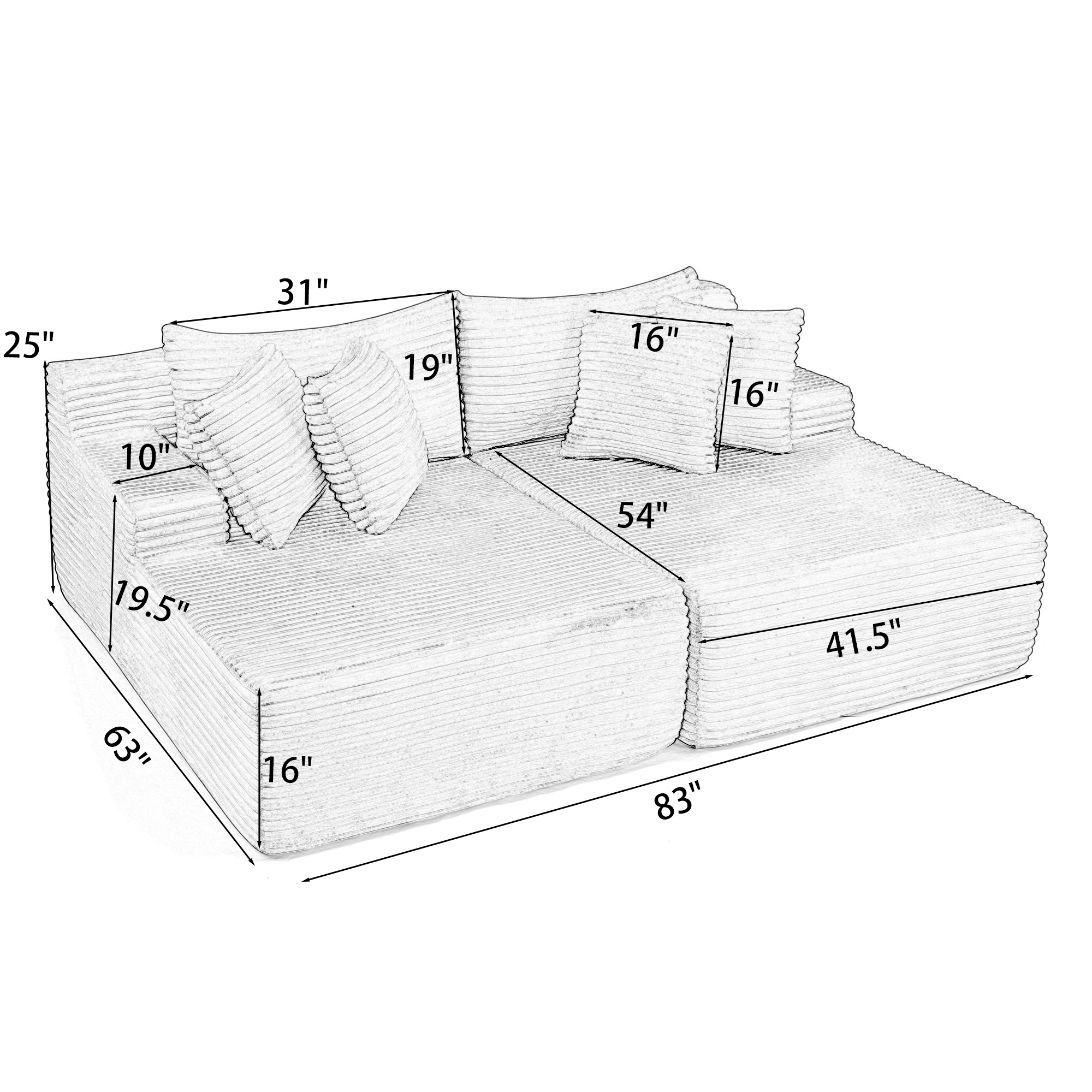 Two-seater lazy sofa lounge chair,Compressed sofa no assembly required, made of velvet fabric, fluffy modern lounge chair, used for indoor living rooms and bedrooms-Brown