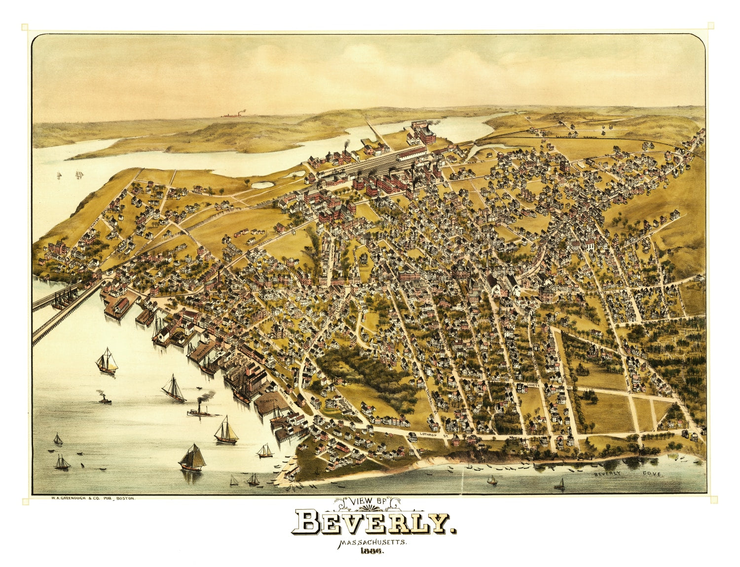 Vintage Map of Beverly, Massachusetts 1886