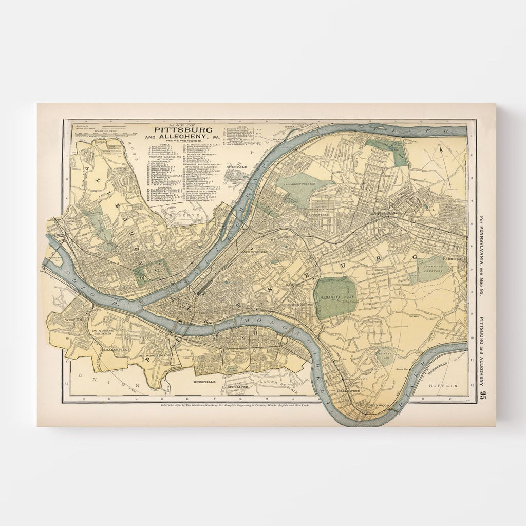 Vintage Map of Pittsburgh, Pennsylvania 1891
