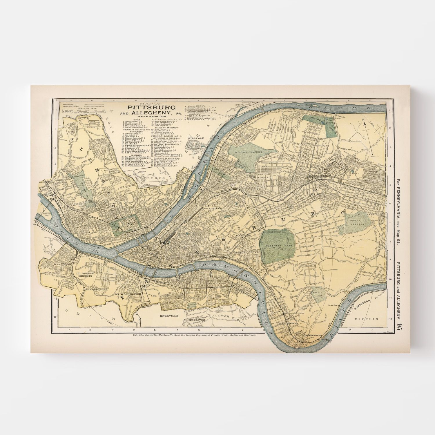 Vintage Map of Pittsburgh, Pennsylvania 1891