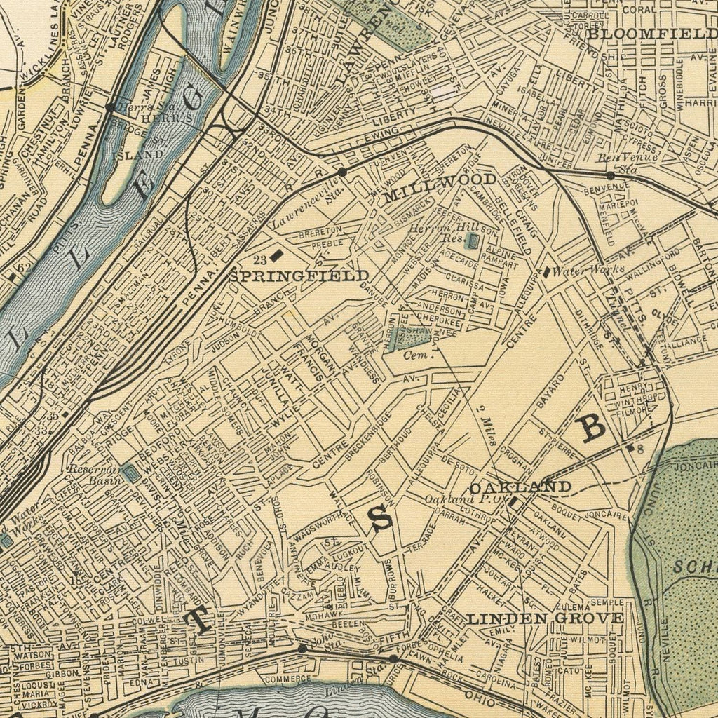 Vintage Map of Pittsburgh, Pennsylvania 1891