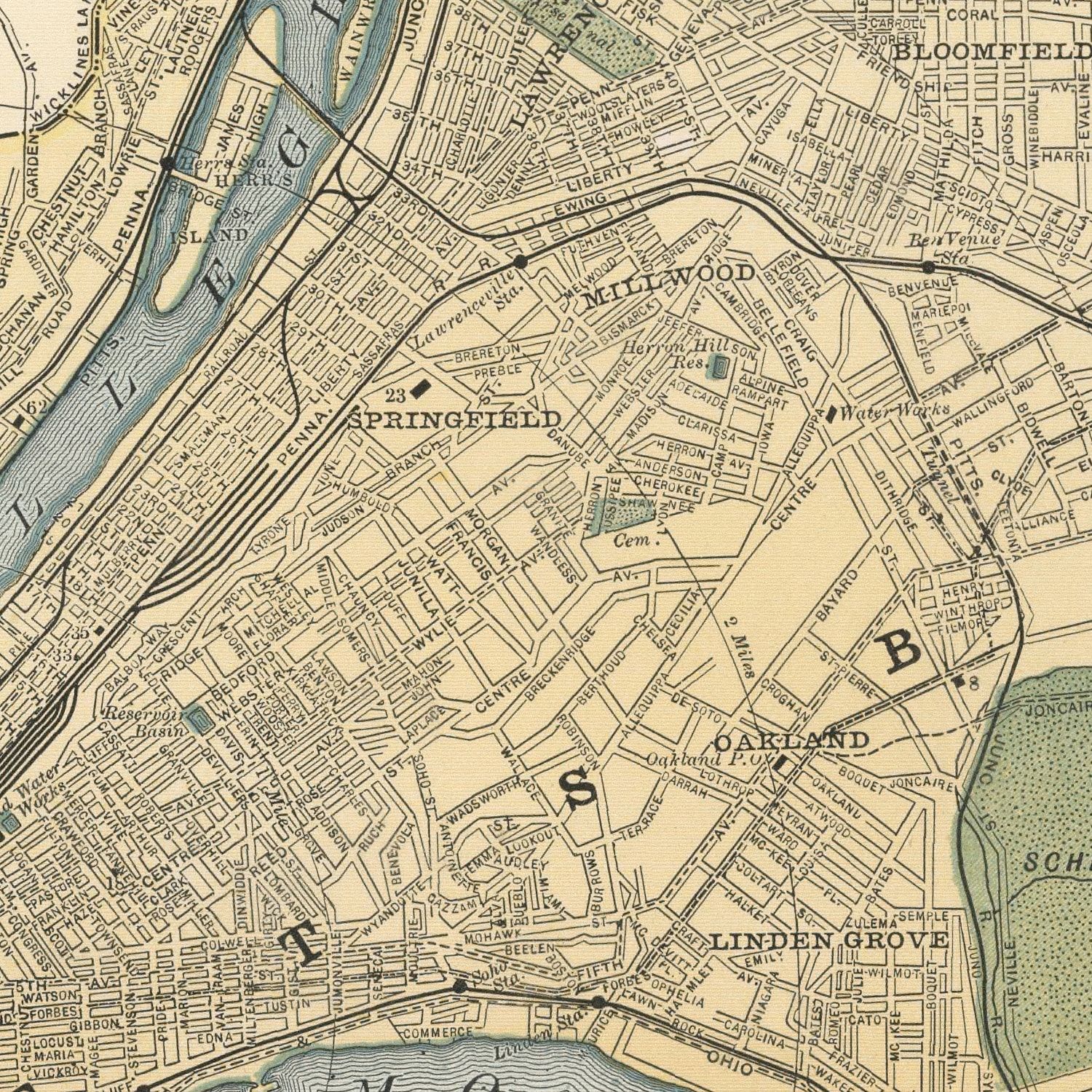 Vintage Map of Pittsburgh, Pennsylvania 1891
