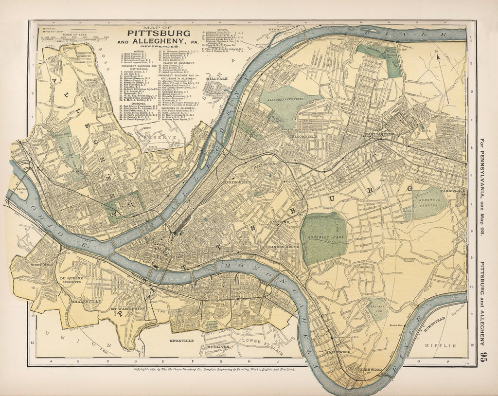 Vintage Map of Pittsburgh, Pennsylvania 1891