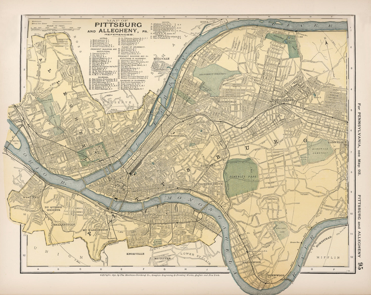 Vintage Map of Pittsburgh, Pennsylvania 1891