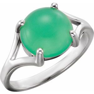 14K White Gold 10 mm Natural Blue Chalcedony Cabochon Ring