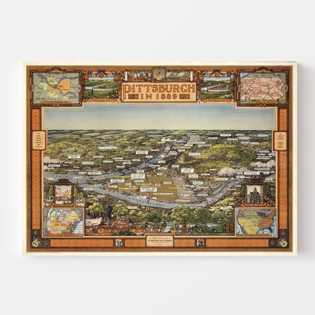 Vintage Map of Pittsburgh, Pennsylvania 1939