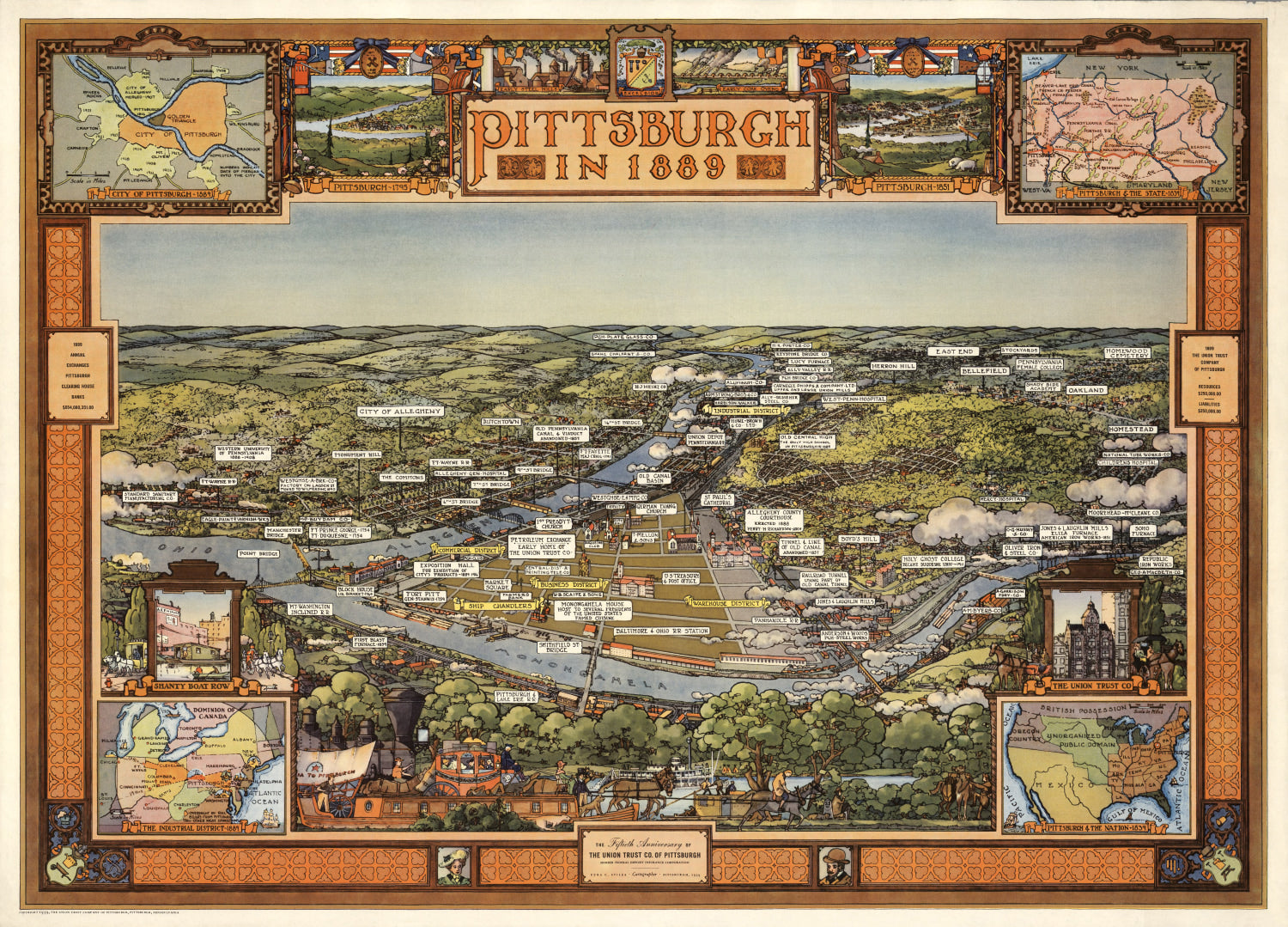 Vintage Map of Pittsburgh, Pennsylvania 1939