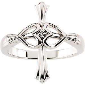 14K White Gold .005 CTW Natural Diamond Cross Ring