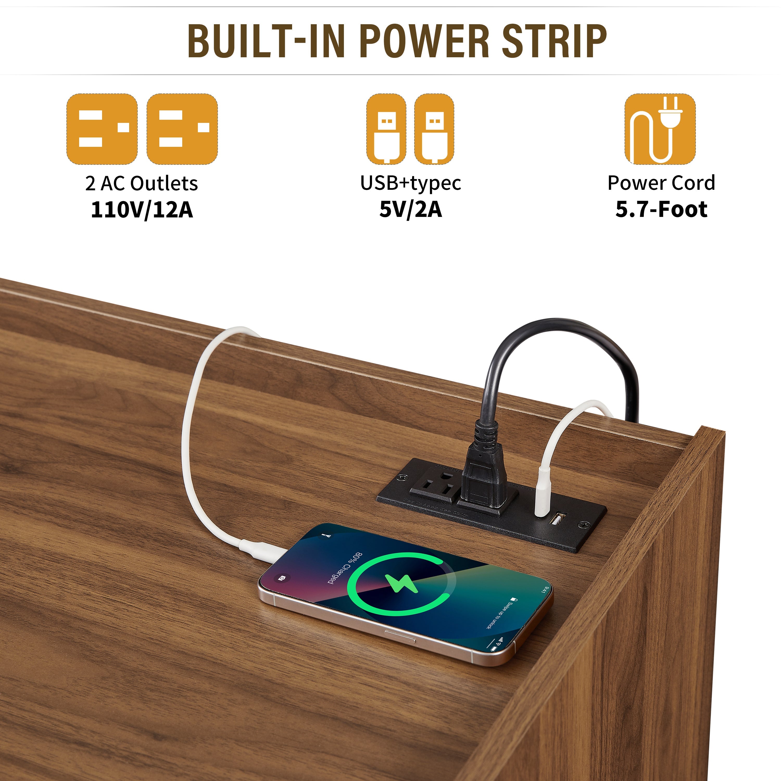 Mirod Modern TV Stand with Ample Storage,4 Drawer Design with Tempered Glass ,Built-in Charging Ports and Ambient LED Lighting ,Versatile for Any Decor Style