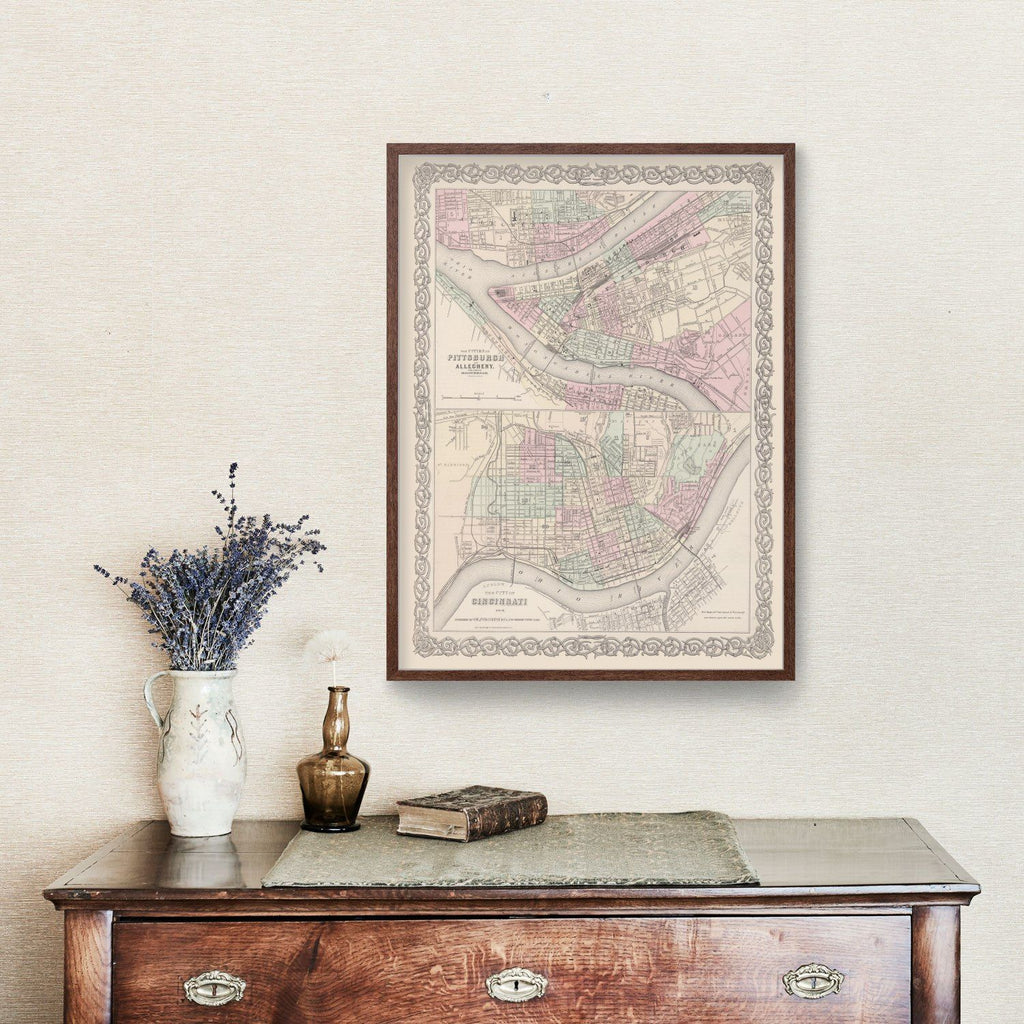 Vintage Map of Pittsburgh, Pennsylvania 1886