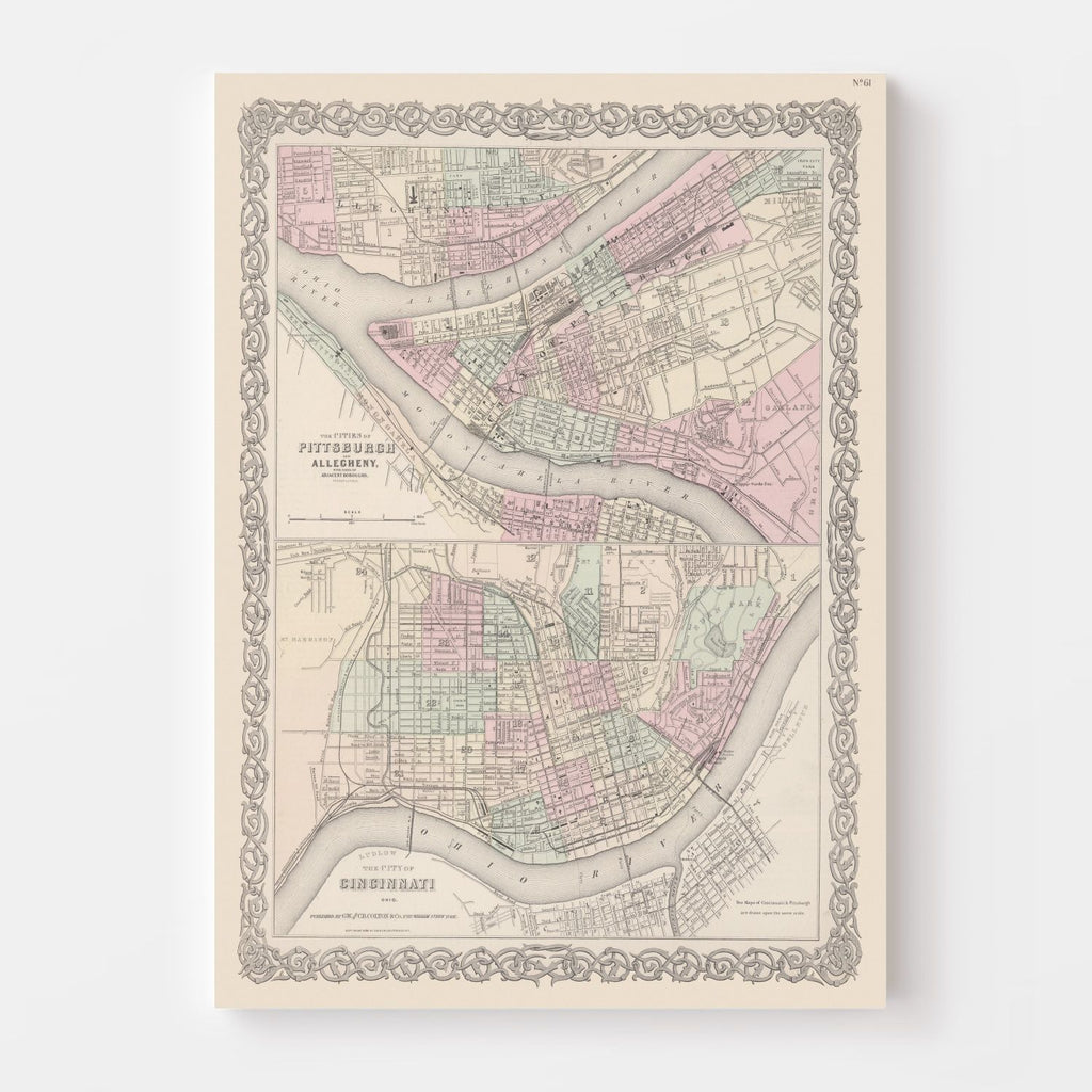 Vintage Map of Pittsburgh, Pennsylvania 1886