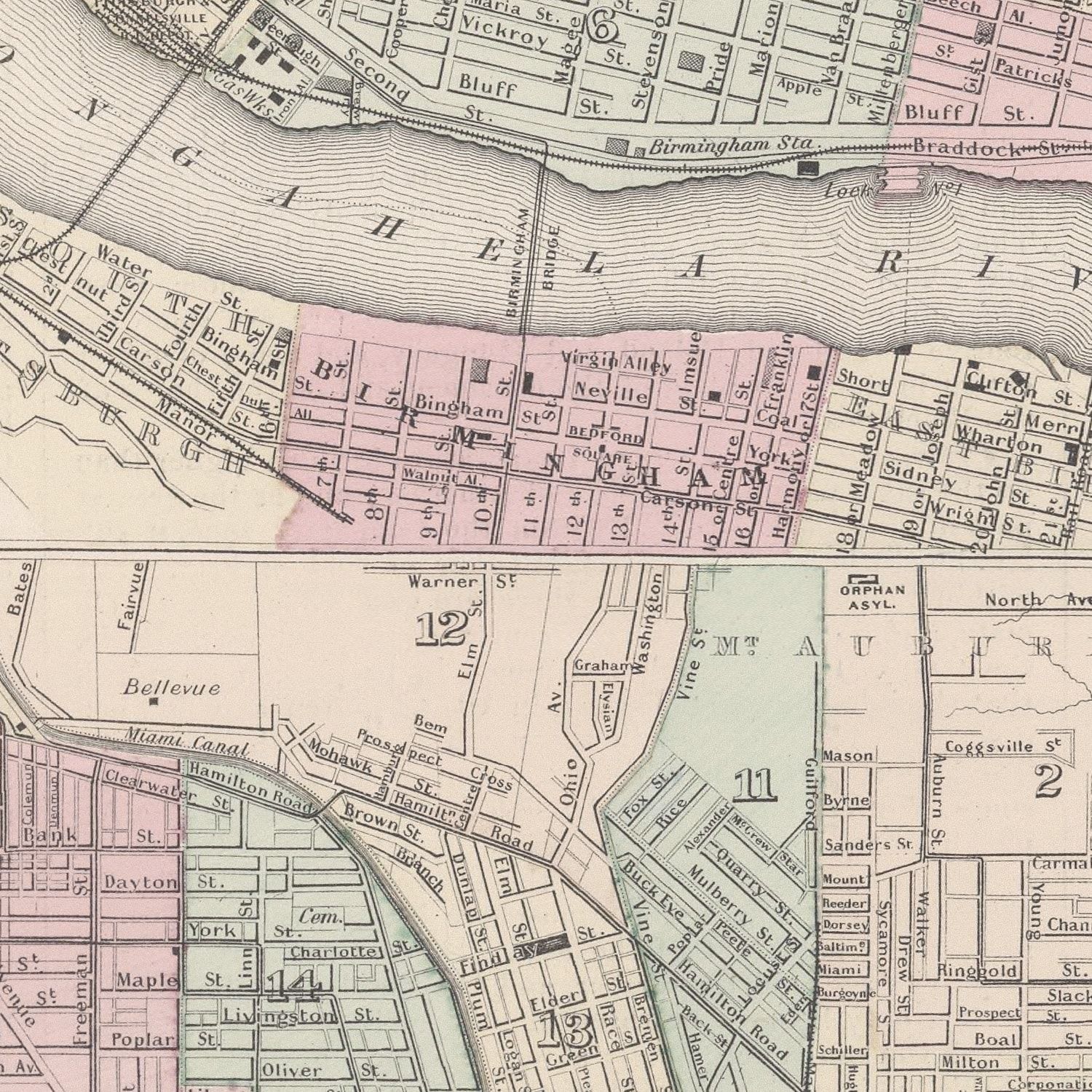 Vintage Map of Pittsburgh, Pennsylvania 1886