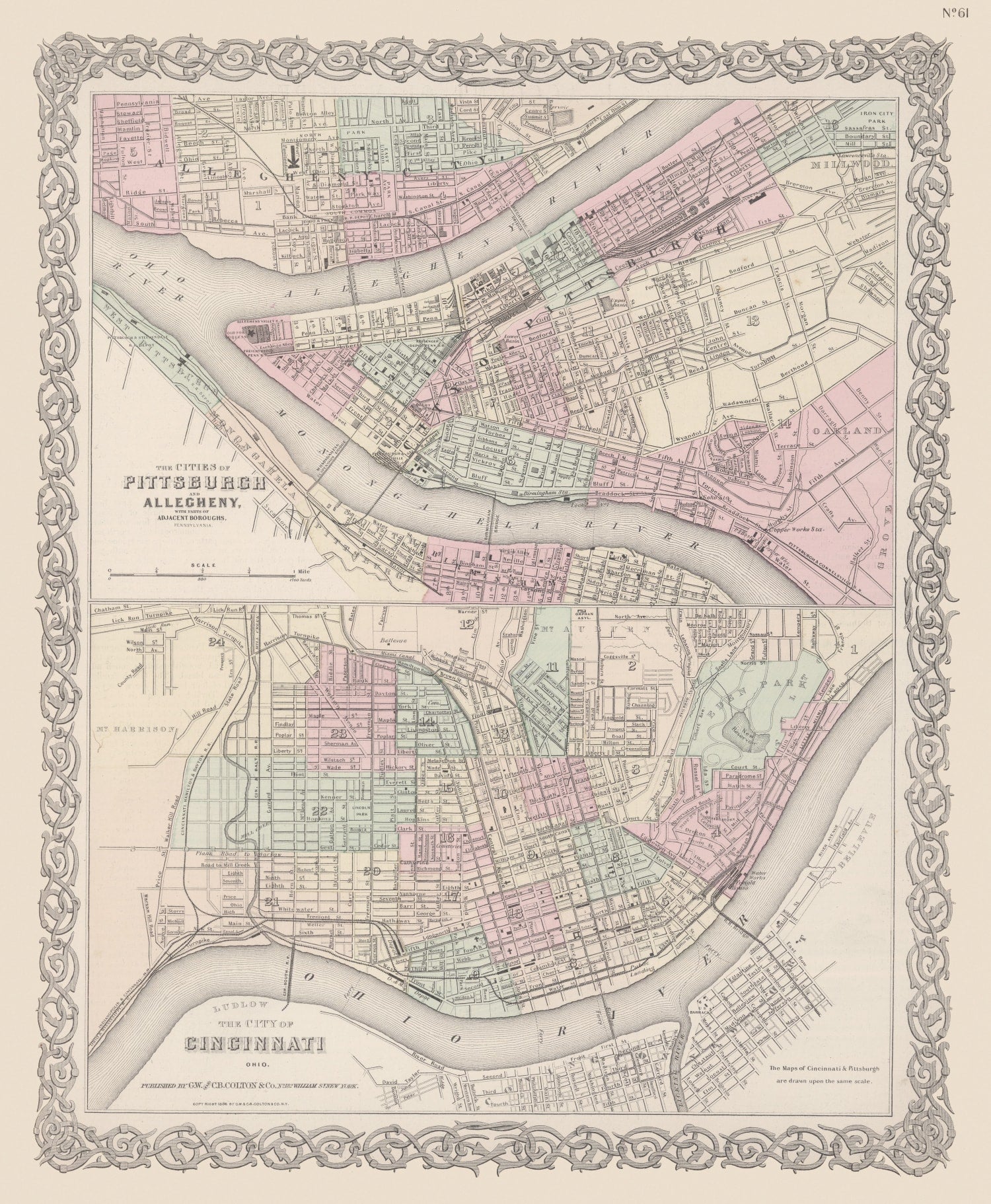 Vintage Map of Pittsburgh, Pennsylvania 1886