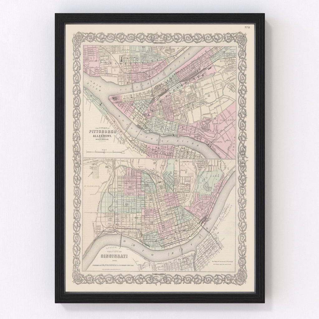 Vintage Map of Pittsburgh, Pennsylvania 1886