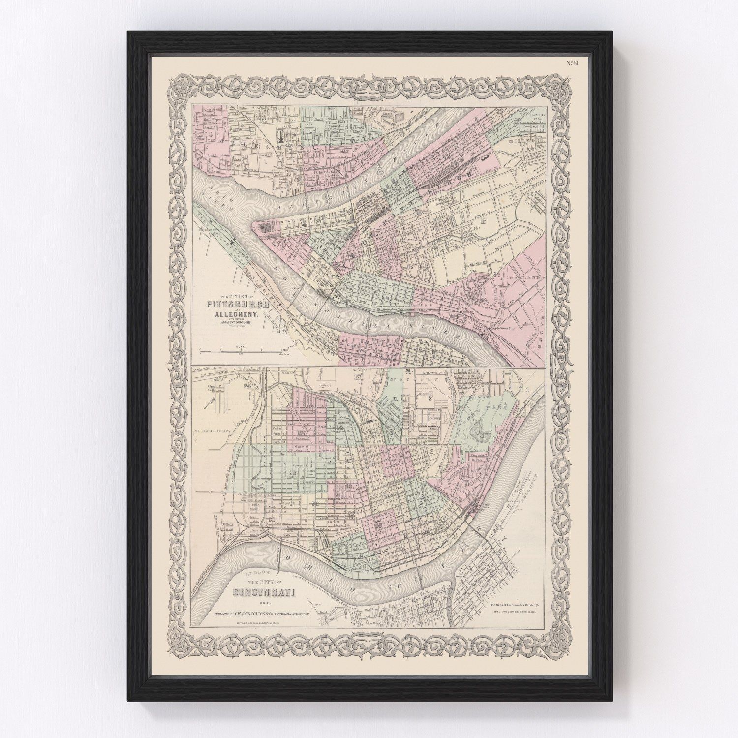 Vintage Map of Pittsburgh, Pennsylvania 1886