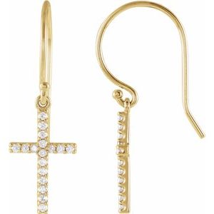 14K Yellow Gold 1/8 CTW Natural Diamond Cross Earrings